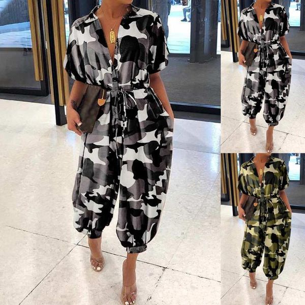 

yoga outfit 30h women leopard print jumpsuits lapel slim bodysuit long button rompers oversized short sleeve dro
