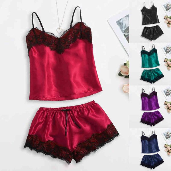 

multicolor simulation silk lace female charm temptation home clothes two-piece set 211203, Black;white