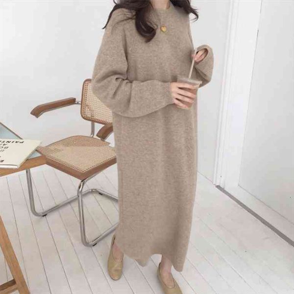 

autumn women dress winter sweater long sleeve knitted dresses womens warm loose maxi oversize knitting robe vestido, White;black