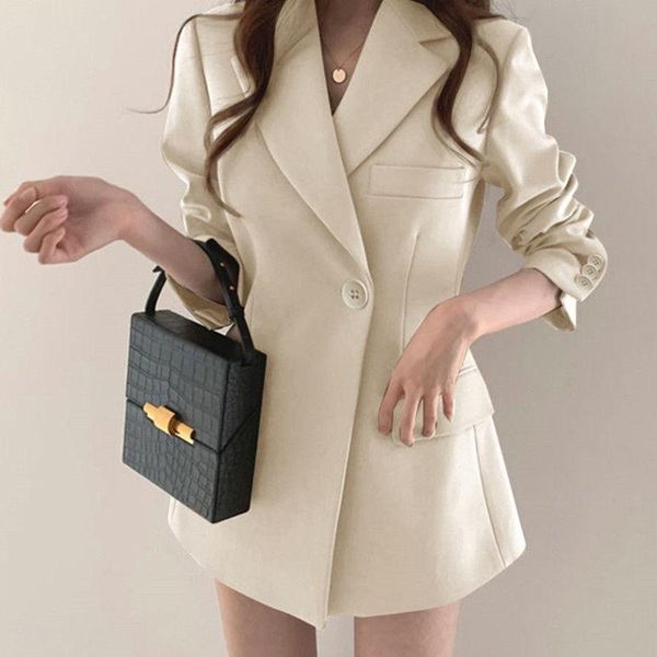 

2021 elegant designer blazer jacket women's fashion long sleeve single button coat plus size ladies slim fitting office coat, White;black