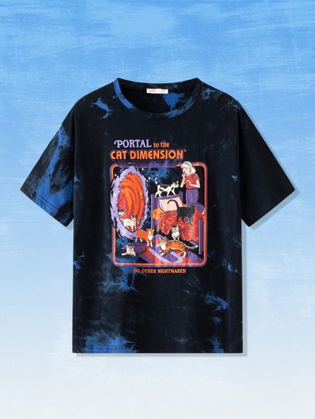 

romwe x stevenrhodes tie dye cartoon cat & figure print tee p5ks#, White