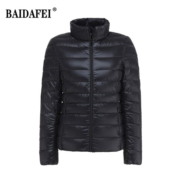 

15 colors women's packable ultra light weight short down jacket winter women slim fit portable windproof puffer 211216, Black