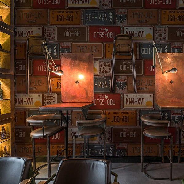 

wallpapers personalized license plate number letter industrial style wallpaper pvc restaurant bar secret room escape