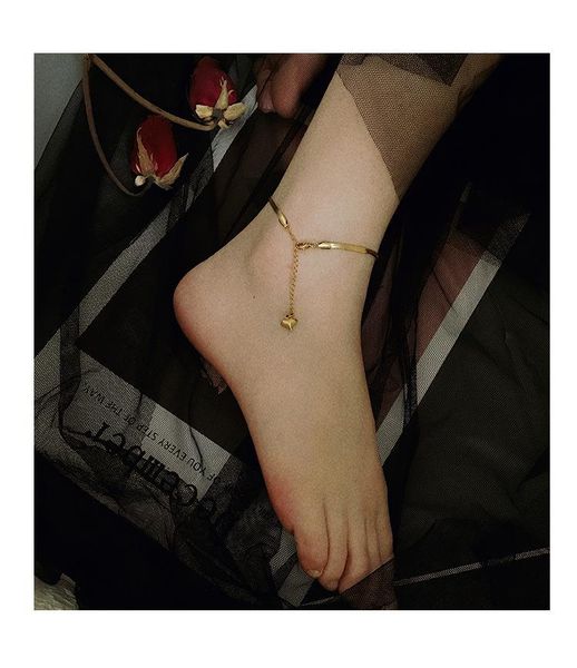 Anklets Titanium aço inoxidável pavimentar cadeia de cobra lariat coração triângulo para mulheres jóias gótico punk designer pé pulseira