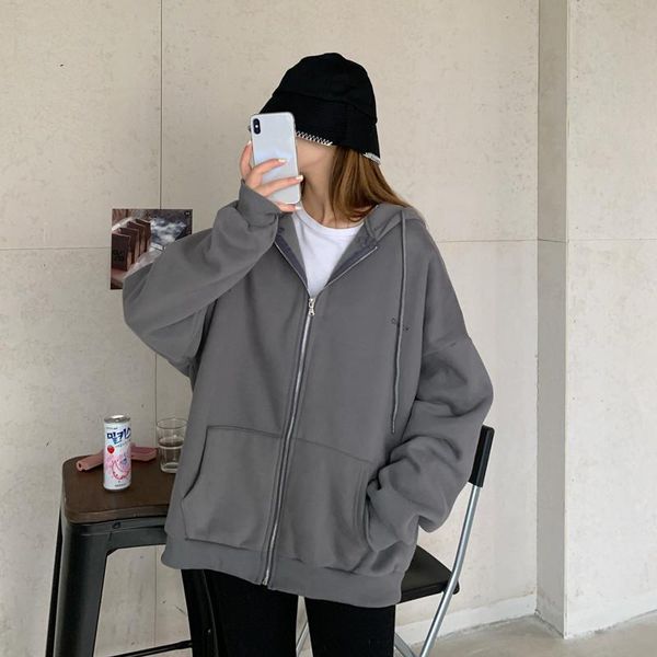 

women's hoodies & sweatshirts kpop style loose hooded drawstring large pocket women korean streetwear harajuku sweatshirt girl clothes, Black
