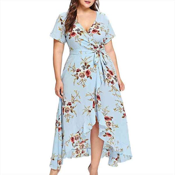 

plus size maxi casual womens dresses high waist belly concealing v neck print beach vestidos mujer, Black;gray