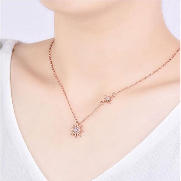 

chokers fashion rose gold plated sunflower sun star necklace with shiny zirconia for women gift party jewelry xl20092, Golden;silver