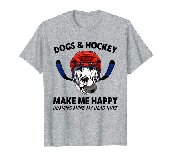 

dogs and hockey make me happy humans make my head hurt t-shirt, White;black