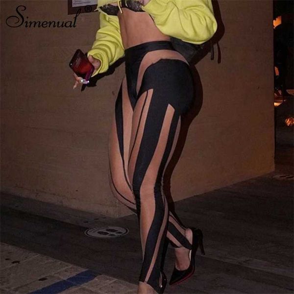 

simenual patchwork high waist printing leggings skinny fitness baddie outfits streetwear sporty casual leggins fashion slim 211218, Black