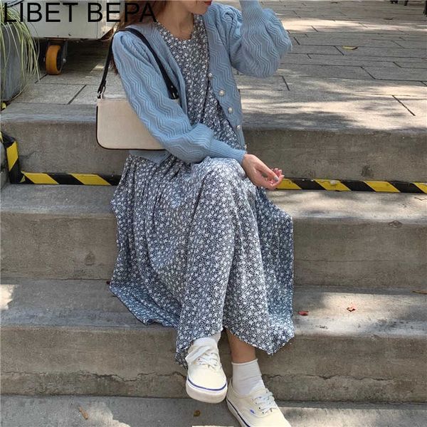 

women spring summer dresses fashionable elegant high waist vintage korean style floral oversize lady long dress dr9121 210721, Black;gray