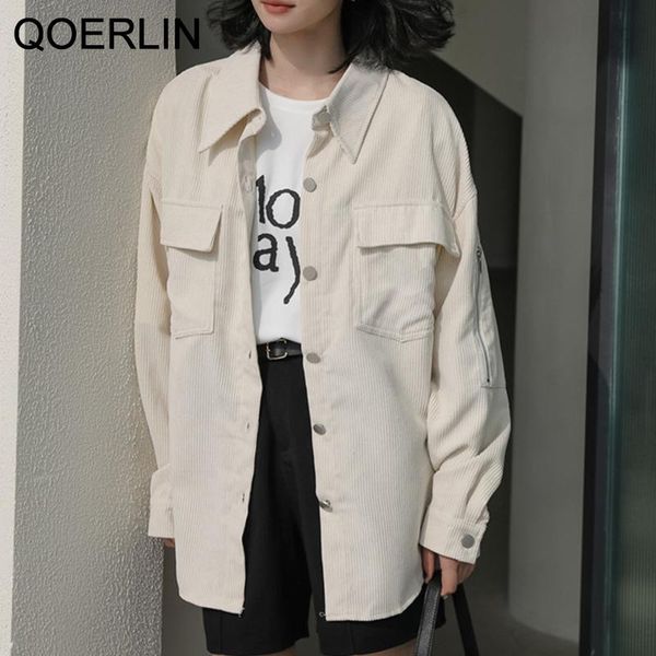 

women's jackets qoerlin vintage oversize corduroy bomber jacket winter women baseball coat autumn turn-down single-breasted poncho, Black;brown