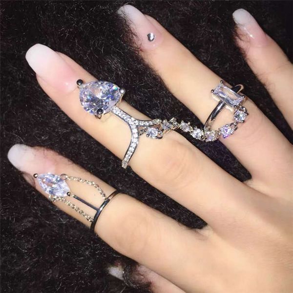 

hbp fashion japanese and korean new style conjoined fashionable temperament exaggerated zircon love female open one index finger ring, Silver