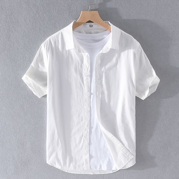 

2021 new summer men's short-sleeved casual oxford comfortable 100% cotton brand shirts for men solid shirt mens chemise camisa etep, White