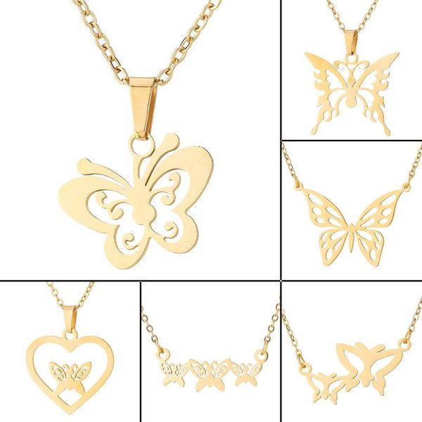 

pendant necklaces ksra fashion butterfly stainless steel necklace for women heart angel titanium female jewelry, Silver