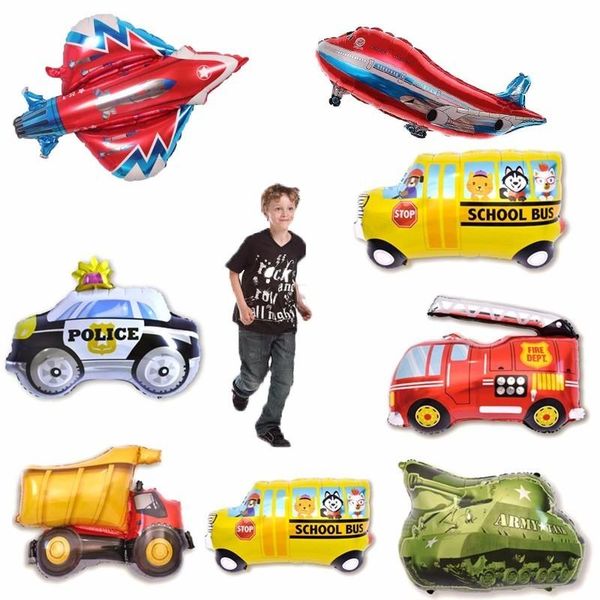 

party decoration big bus tank foil balloons happy birthday kids toys giant airplane fighter helium ballon ambulance fire truck