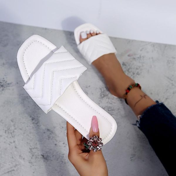 

slippers female shoes women summer slides low 2021 soft flat casual basic rome pu hoof heels patent leather fabric rubber, Black