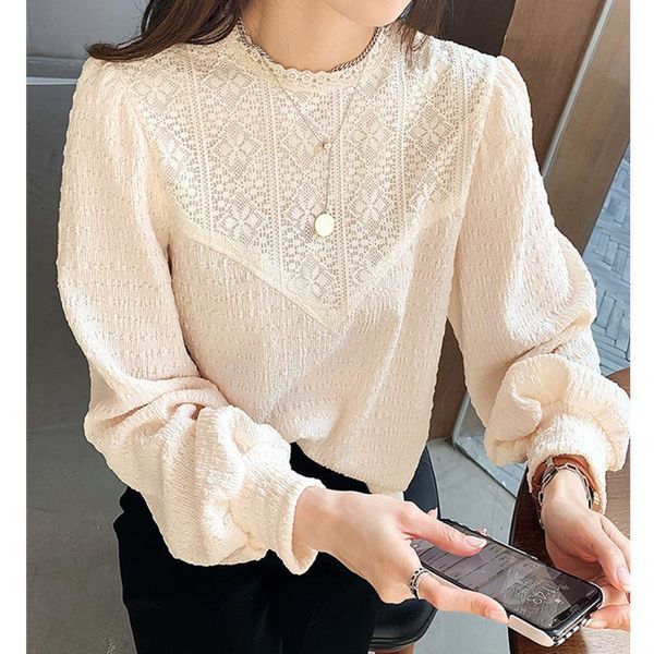 

women's blouses & shirts bubble sleeve chiffon shirt for fashion in 2021, White