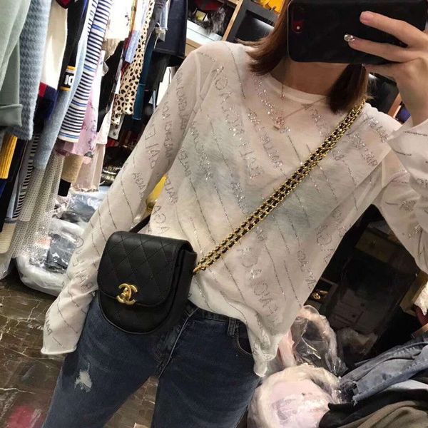 

women's sweaters loose shirt with diamond lettering, women's t-shirt silk sun protection for racing, korean version of heavy indus, White;black