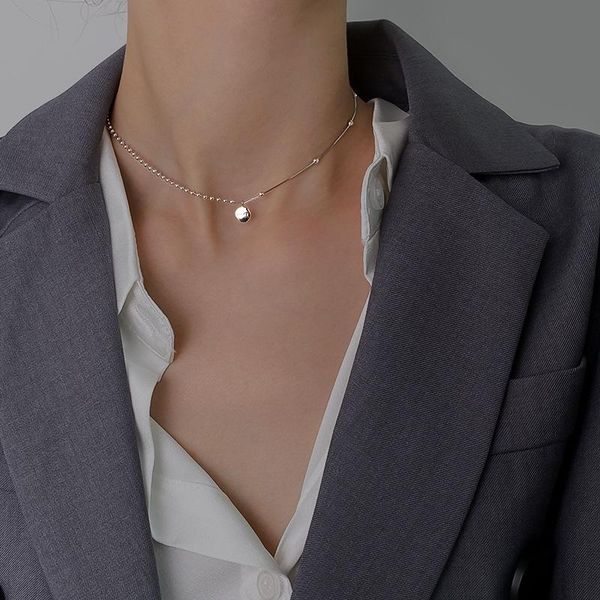 

chokers real 925 sterling silver choker collar short necklaces round clavicle chain lucky necklace women fine jewelry accessories, Golden;silver