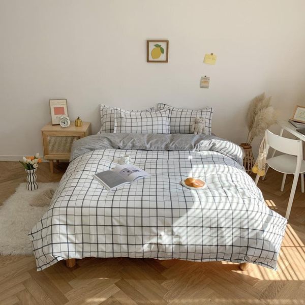 

2021new style bedding pure and fresh and grid children's boy girl bed linings duvet cover bed sheet pillowcase