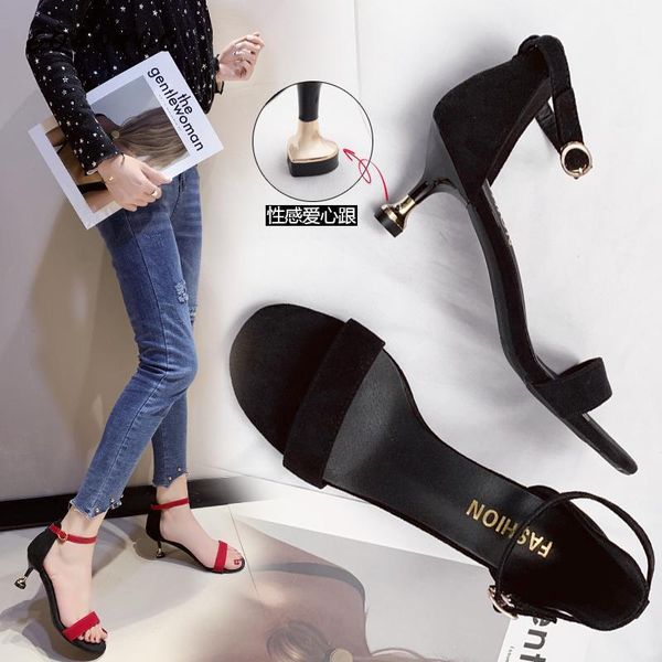 

dress shoes sandals women's high-heeled thin heels 2021 summer open-toe word with fish mouth wild roman, Black