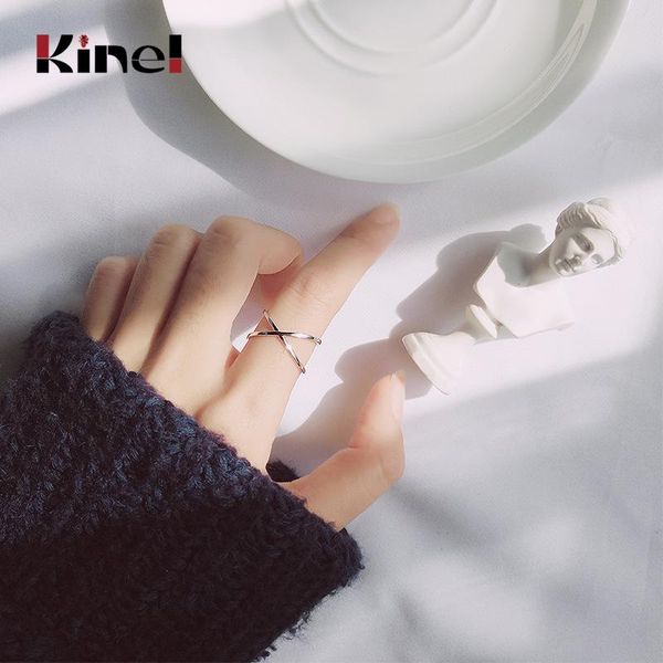 

cluster rings kinel vintage 925 sterling silver cross for women wedding trendy jewelry large adjustable antique anillos, Golden;silver