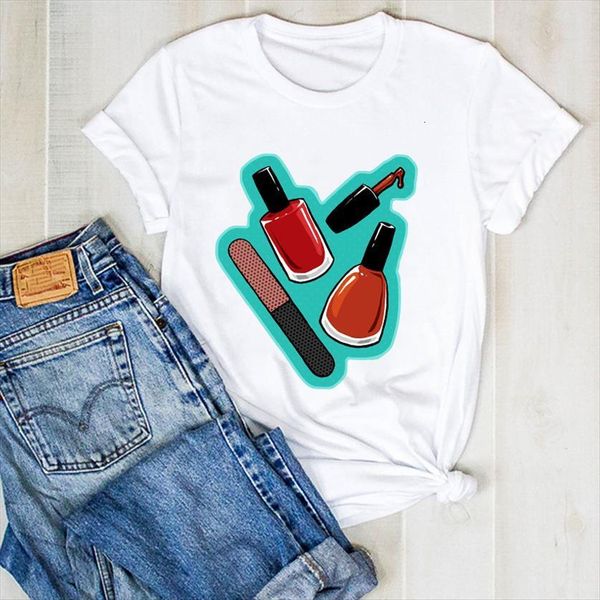 

fingernail cartoon beauty elegant women t shirts summer tee clothes graphic, White