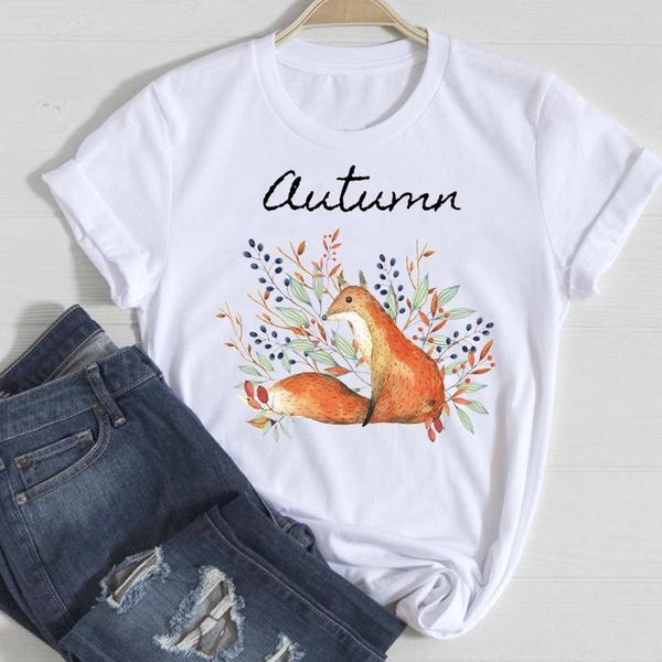 

women's t-shirt women thanksgiving lovely animal kawaii t female tee print cute halloween autumn fall graphic clothing tshirt, White
