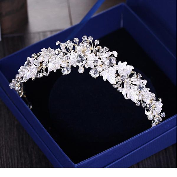 

trendy rhinestone pearl crystal crown headband flower bride hair accessories gold crown bride wedding crown hair acc qylqvg