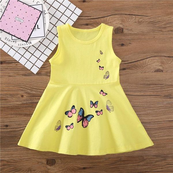 

girl's dresses fashion 2-6 years children girls dress clothes cotton summer butterfly print yellow kids a-line princess, Red;yellow