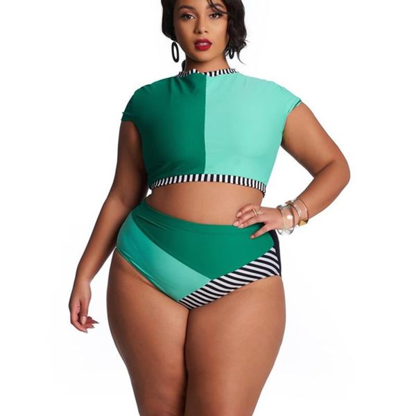 

women's swimwear 2021 bikini one piece swimsuit women color contrast pacthwrk bather big ladies plus size 4xl, White;black