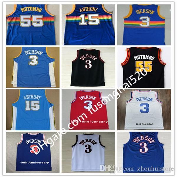 

ncaa 1996 97 georgetown hoyas university men shirts embroidery 3 allen iverson stitched vintage 55 dikembe mutombo jerseys, Black;red
