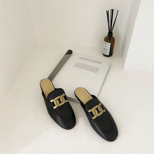 

2021 round head classic baotou bantuo women's metal button lefu shoes, Black