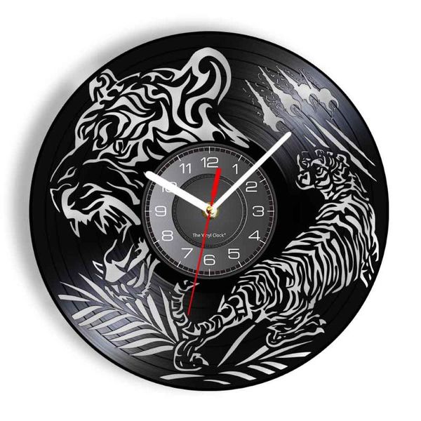 Настенные часы тигр граммофон рекордные часы король леса царапины дикие животные светодиодные подсветки современные часы резные висящие искусство