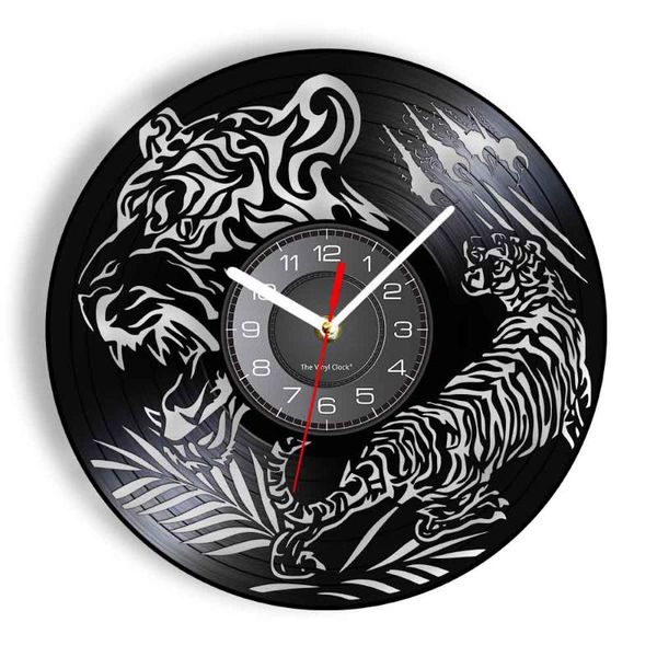 

wall clocks tiger gramophone record clock king of forest scratch wild animals led backlight modern watch carved hanging art