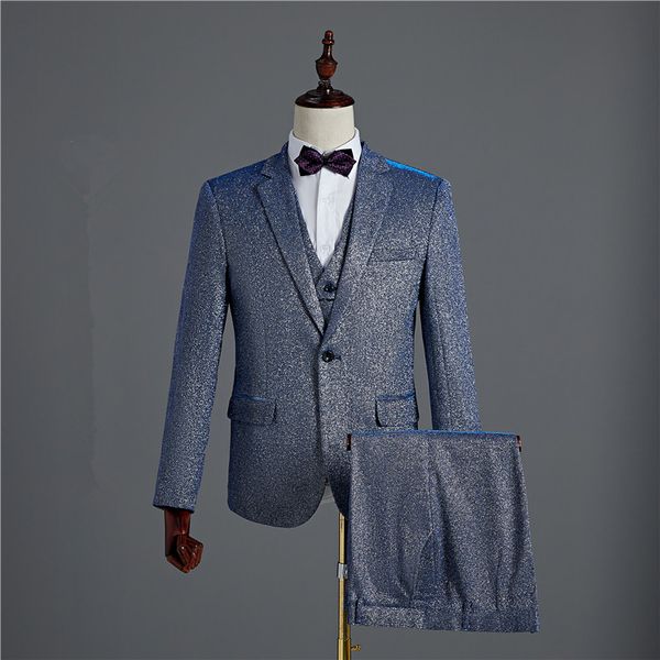 

(jacket+vest+pants) bright silk blazer formal mens suits evening performance singer host stage costume wedding groom suit dress, Black;red