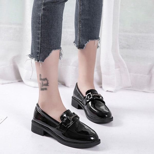 

dress shoes retro style small leather female 2021 fashion students single, Black