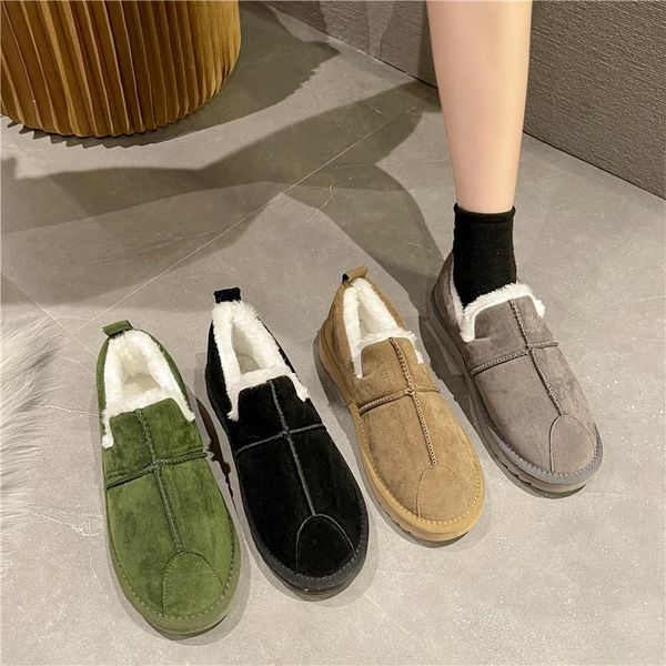 

boots women snow woman thickened and velvet autumn winter pedal cotton shoes non-slip flat bottom short tube to keep warm est, Black