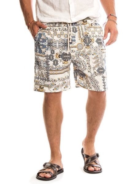 

2021 new men will see casual ethnic fashion printed loosely linen cotton beach men's swim trunks board shorts aner, White;black