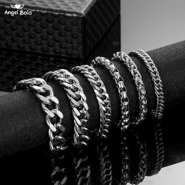 

link, chain 5.5-12mm men stainless steel bracelet buddha & bangle with charms male accessory gifts rock jewelry, Black