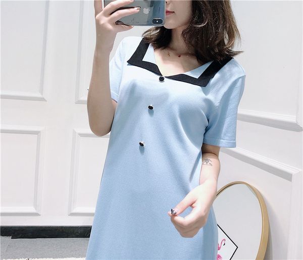 

933 three button small square neck dress, Black;gray