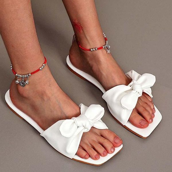 

sandals ladies summer non-slip open toe bow flats shoes2021, Black