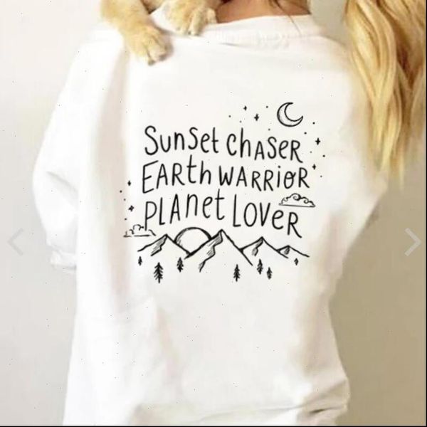 

sunset chaser earth warrior planet lover back print sweatshirt women fashion streetwear pullover aesthetic girl jumper drop ship, Black