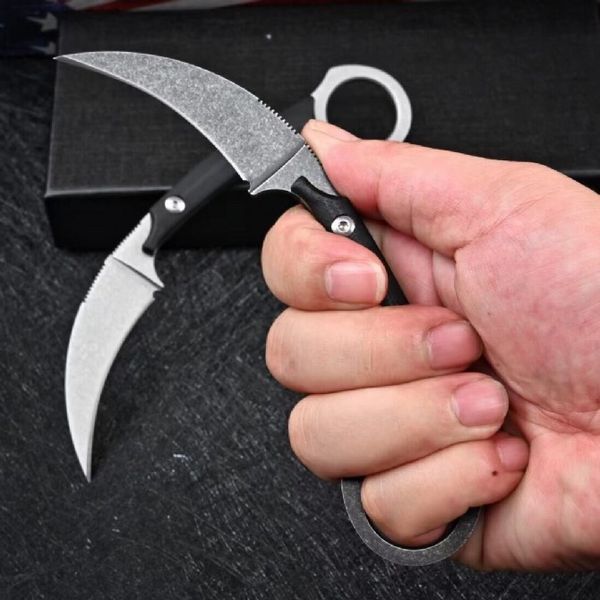 Top Quality Lâmina Fixa Karambit Faca D2 Branco / Pedra Negra Lavar Lâminas Full Tang G-10 Lidar com Kydex