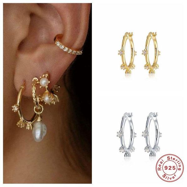 

hoop & huggie aide 925 sterling silver classic geometry earrings luxury cubic zirconia fashion jewelry for women wedding gift pendientes, Golden;silver