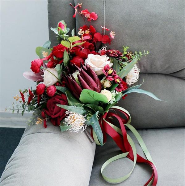 

wedding flowers vintage artificial flower beautiful handmade decorative rose bride satin bouquet table center