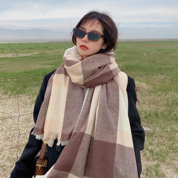 

scarves 190*76cm outdoor plaid winter scarf women wool shalw warm wrap muffler foulard fashion cashmere hijab pashmina tassels, Blue;gray