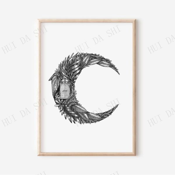 

paintings moon print, wall art, black and white art r celestial poster