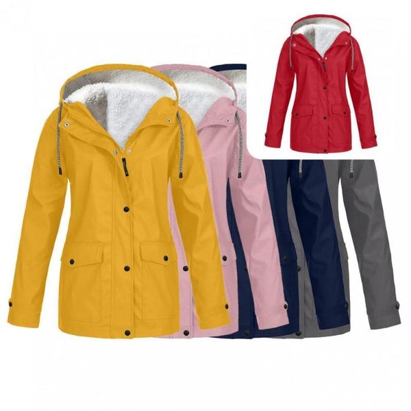 

women's jackets casual plush lining drawstring pockets jacket coat long windproof thick, Black;brown