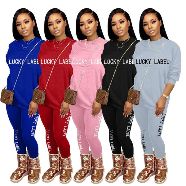 

2021 new lucky label fall women clothing sets printed letter long sleeve o-neck fashion casual sports two piece set wholesale dropshpping ij, Gray